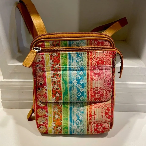 Womens Vintage Y2K Fossil Leather Purse Patchwork Travel Pastel Floral style - Picture 1 of 8